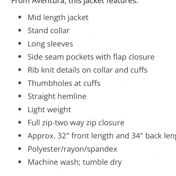 Aventura Women’s Full Zip Forest Green Jacket.  Mid length. Lightweight yet warm - Picture 7 of 7